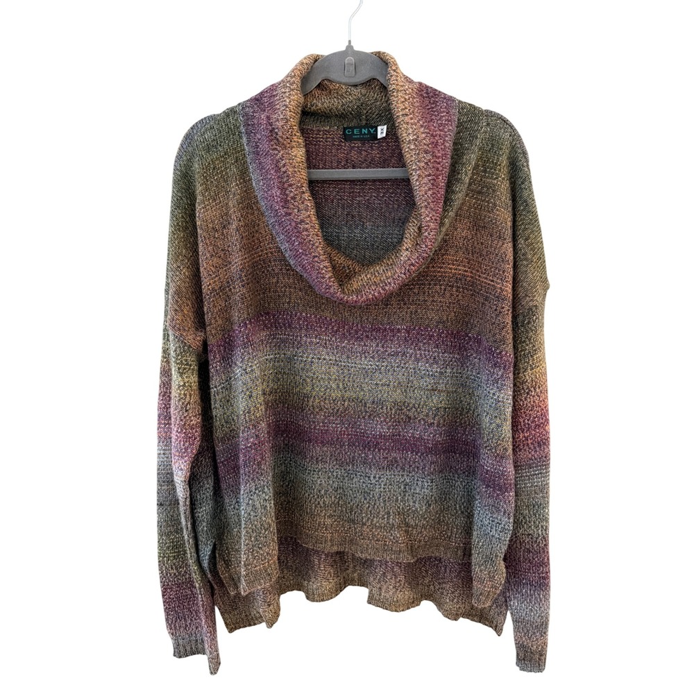 CENY Womens 3X Cowl Neck Sweater Space Dye Ombre High Low Knit Top Made in USA